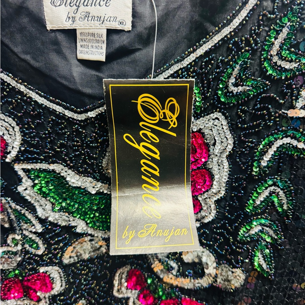 Elegance by Anjani Black Sequin Blouse with Floral Embroidery - Picture 3 of 10